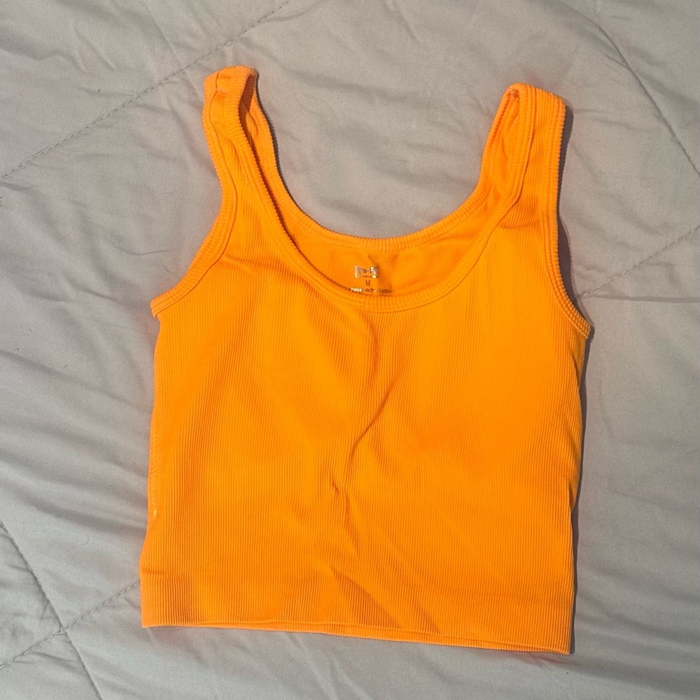 Pro-Fit Orange Ribbed Workout Tank Top w Built-in Bra